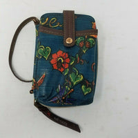 Sakroots Blue Wristlet Zippered Wallet Bifold Mini Purse FLORAL DENIM Look Strap