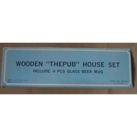 Wooden "The Pub" House Set Mid Century 70s Glass Wood Beer Steins Mugs Glasses