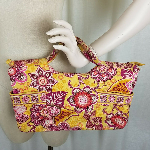 Vera Bradley Bali Gold Gabby Bag Shoulder Handbag Tote Large Purse Quilted Blue