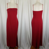 Tahari Petites Red Maxi Fitted Slinky Sexy Beaded Dress Womens 12P 80s Vintage