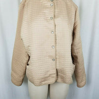 Robert Louis Nylon Quilted Snap Up Jacket Blazer Womens L Tan Mandarin Collar