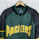 Vintage Mirage Green Bay Packers Leather Double Sided Bomber Jacket Mens XL NFL