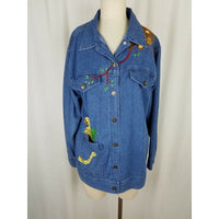 Quacker Factory Wild Jungle Zoo Animals Patch Denim Blue Jean Jacket Womens M