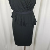 MNG Collection Black Ruffled Ruched Faux Wrap Blouson Jersey Knit Dress Womens S