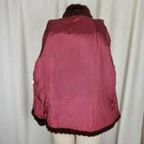 Vintage Vegan Faux Fur Plush Ribbed Wrap Open Front Swing Jacket Womens L Wine