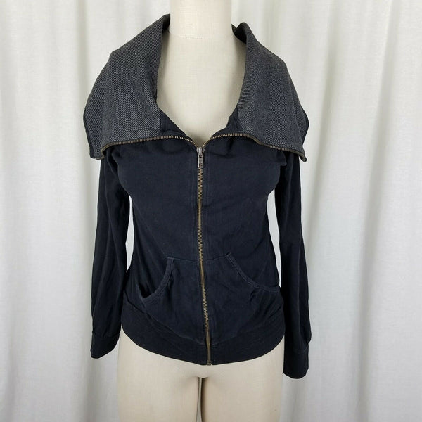 Guess Funnel Cowl Neck Shawl Collar Zip Up Sweatshirt Sweater Jacket Womens M