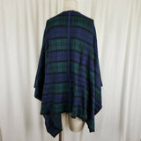 Izod Tartan Plaid Wrap Sweater Cape Poncho Womens S M Green Blue Asymmetrical