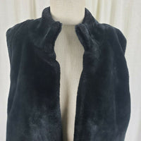 Talbots Black Vegan Deep Pile Faux Fur Plush Open Front Swing Vest Womens L XL