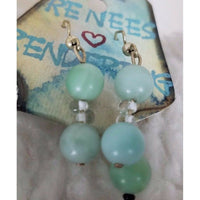 Renees Renderings Agate Quartz Green Beads Beaded Necklace Earrings Set Jewelry