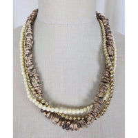 Multi-strand Faux Silver Ivory Pearls Shell Look Beads Beaded Necklace Jewelry