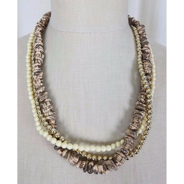 Multi-strand Faux Silver Ivory Pearls Shell Look Beads Beaded Necklace Jewelry