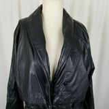 Wilsons Leather Black Shawl Collar Tie Cape Top Long Jacket Short Coat Womens S