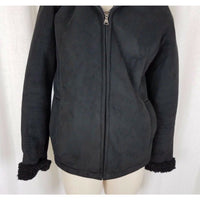 Esprit Vegan Sherpa Shearling Fur Faux Suede Hooded Parka Jacket Peacoat M