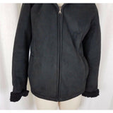 Esprit Vegan Sherpa Shearling Fur Faux Suede Hooded Parka Jacket Peacoat M