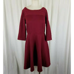 Modcloth Cable Jersey Knit Fit & Flare Twirl Dress Womens L Red Stretch Scoop