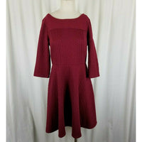 Modcloth Cable Jersey Knit Fit & Flare Twirl Dress Womens L Red Stretch Scoop