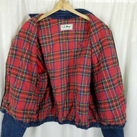 Vintage LL Bean Plaid Flannel Lined Denim Bomber Style Jacket Mens L XL