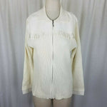 Grand Ole Opry Zip Front Ribbed Cardigan Sweater Faux Leather Fringe Womens 1X