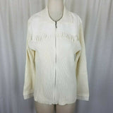 Grand Ole Opry Zip Front Ribbed Cardigan Sweater Faux Leather Fringe Womens 1X