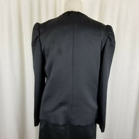 Vintage Mollie Parnis Designer Black Satin Embellished Skirt Suit Womens 8 80s