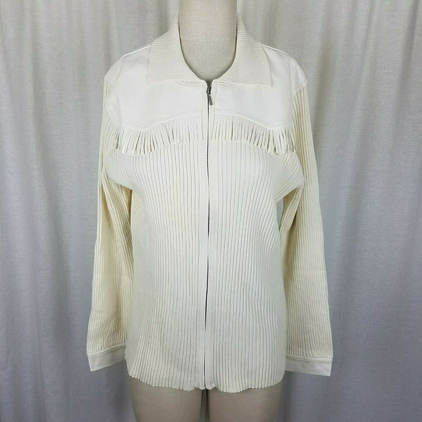 Grand Ole Opry Zip Front Ribbed Cardigan Sweater Faux Leather Fringe Womens 1X
