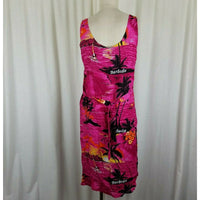 Barbados Hawaiian Tiki Hot Pink Scoop Neck Rayon Floral Tank Dress Womens M L