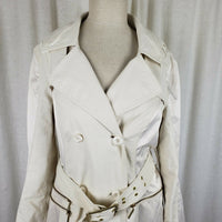 Blanc Noir Multi Zippered Pockets Belted Trench Coat Womens M L Cotton Stretch