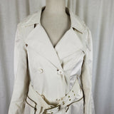 Blanc Noir Multi Zippered Pockets Belted Trench Coat Womens M L Cotton Stretch
