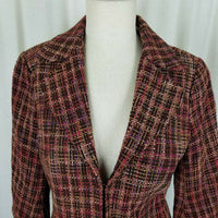 Coldwater Creek Woven Plaid Cropped 3/4 Sleeve Wool Blend Jacket Blazer Womens 6