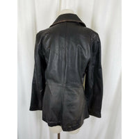 Marc New York Distressed Black Leather Jacket Womens M Fitted Tailored Button Up