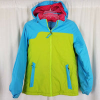 LL Bean Thinsulate Hooded Winter Parka Jacket Girls L 14 16 Colorblock Neon Ski