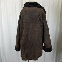 Jones New York Leather Faux Shearling Sherpa Berber Deep Pile Fur Peacoat M