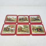 Vintage Pimpernel English Hunting Scarlet Table Mats Drink Bar Beer Coasters Set