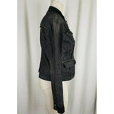 DKNY Jeans Stretch Faded Black Cropped Denim Jean Jacket Womens M Velvet Collar