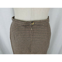 Vintage Lands End Houndstooth Checked Stretch Pencil Skirt Womens 8 Brown Black