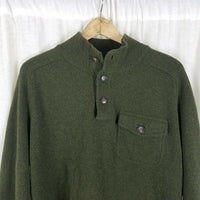JCrew 100% Lambswool Wool 1/4 Button Henley Pullover Sweater Mens XL Olive Army