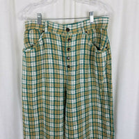 Urban Renewal Remnants Plaid Puddle Pants Woven Wide Legs Trousers Womens L Tan