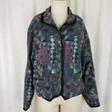 LL Bean Woven Tapestry Cotton Prism Cropped Jacket Blazer Womens L Button Up USA