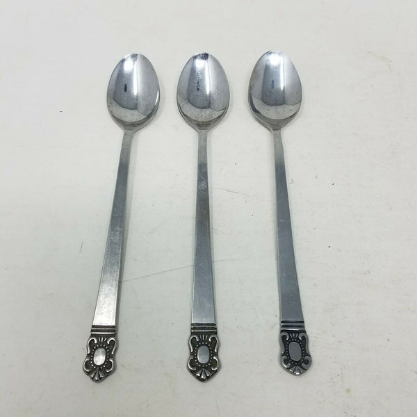 HF Mystique Stainless Steel Flatware Silverware Long Dessert Spoons Lot 3 VTG