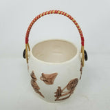 Vintage Colonial 3D Wood Handled Porcelain Ceramic Bucket Planter Raised Print