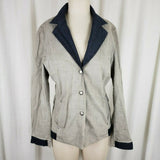 Bison Woman Raw Romance Gray Blue Crosshatched Jean Denim Blazer Jacket Womens M