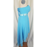 Jeweled Asymmetrical Midi Long Blue Chiffon FORMAL GOWN DRESS Womens S M Prom