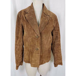 Coldwater Creek Brown LEATHER Suede Full Button Up Blazer Style JACKET Womens L