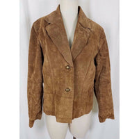 Coldwater Creek Brown LEATHER Suede Full Button Up Blazer Style JACKET Womens L