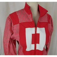 Vintage Ayako Designer Canvas Railroad Stripe Geometric Jacket Womens S M Red