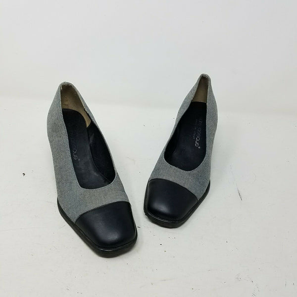 Andre Assous Navy Blue Herringbone Colorblock Wedge Heels Womens 6.5 B Italy