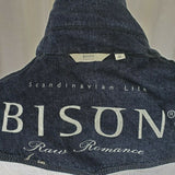 Bison Woman Raw Romance Gray Blue Crosshatched Jean Denim Blazer Jacket Womens M