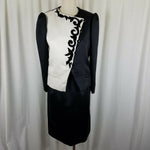 Vintage Mollie Parnis Designer Black Satin Embellished Skirt Suit Womens 8 80s