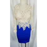 Vintage Nude Lace Cobalt Blue Dress Formal Cocktail Party Womens S Fitted Sexy