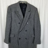 Bruce Hunt Black & White Checked Wool Peacoat Polo Coat Mens L Vintage 80s VTG